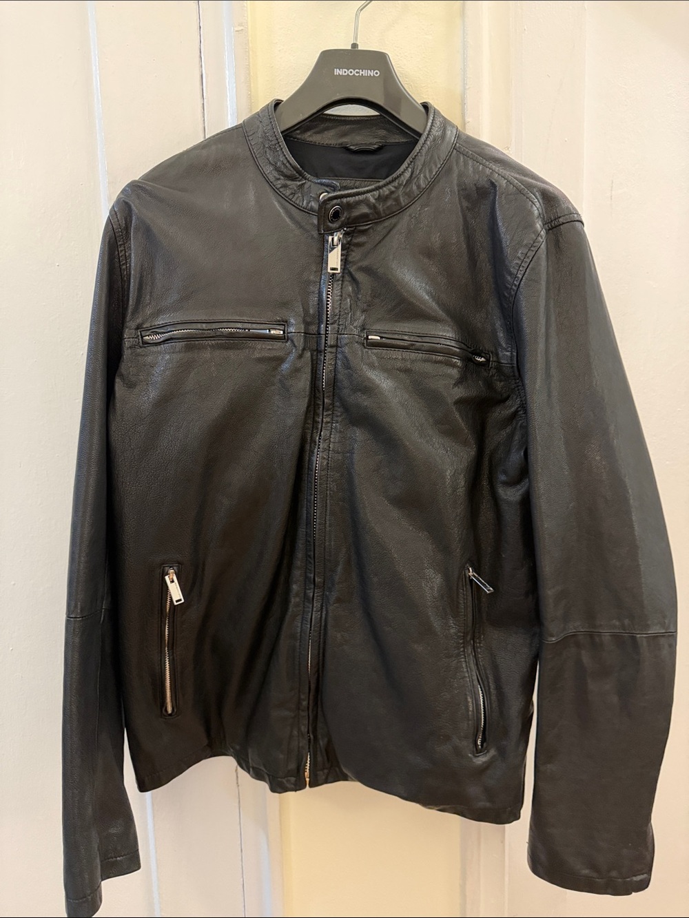 Karl Lagerfeld Black Leather Zip-Up Bomber Jacket
